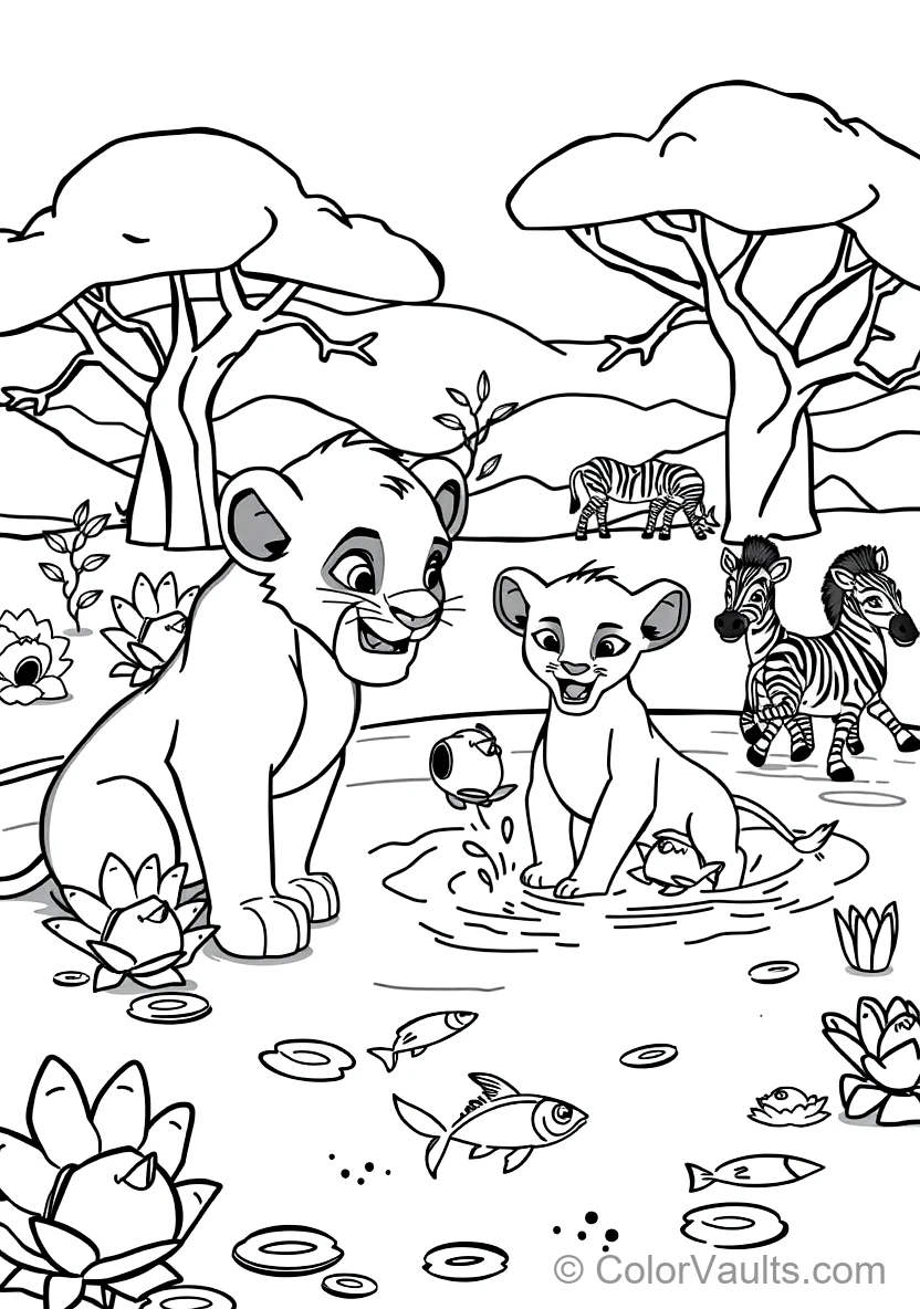 Simba und Nala Playing im Waterhole Splashing (Scene 14)