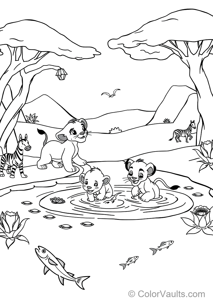 Simba und Nala Playing im Waterhole Splashing (Scene 15)