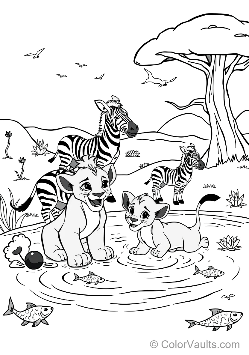 Simba and Nala Playing in the Waterhole Splashing (Scene 16)