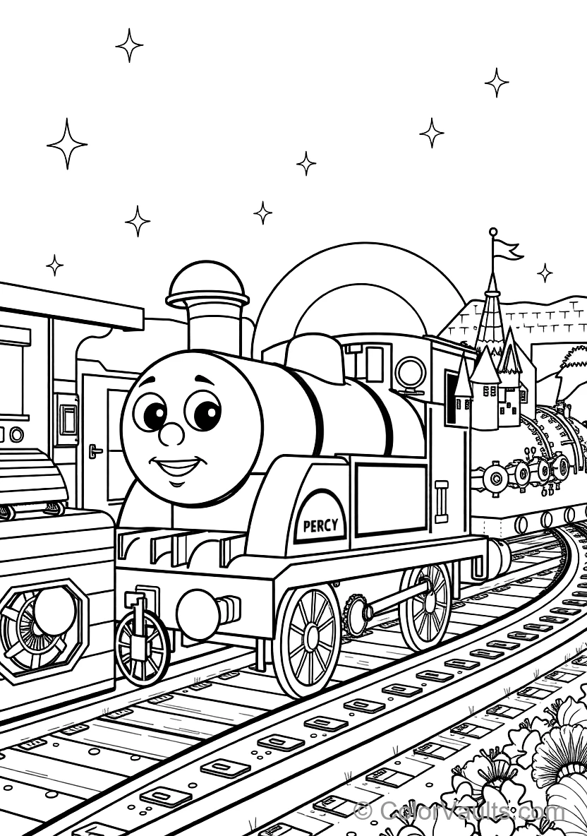 Emily the Emerald Engine Puffing Across Bridge