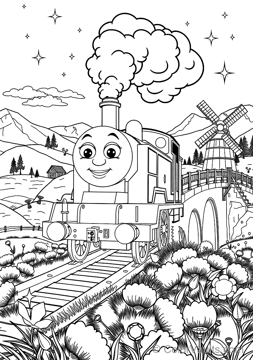Emily the Emerald Engine Puffing Across Bridge (2)