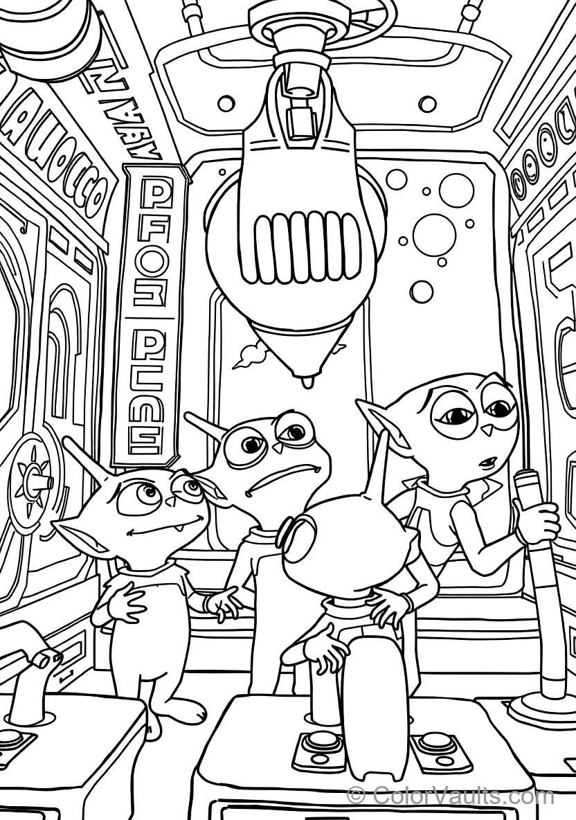 Three-eyed Green Space Aliens Gazing Up in Awe at (Scene 11)