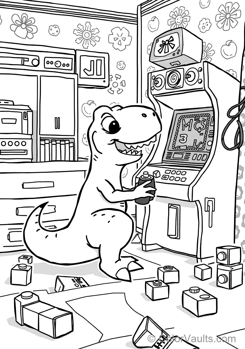 Rex the Friendly Green Dinosaur Playing an Arcade (Scene 16)