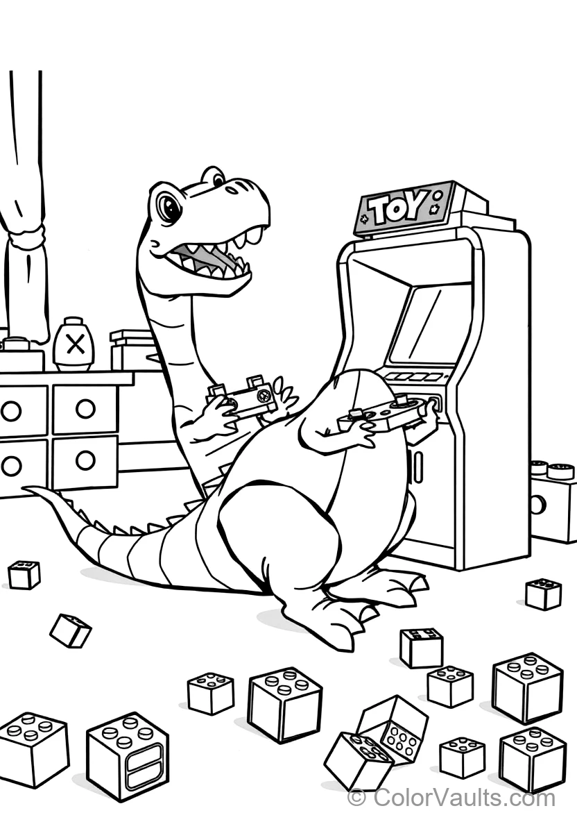 Rex the Friendly Green Dinosaur Playing an Arcade (Scene 24)