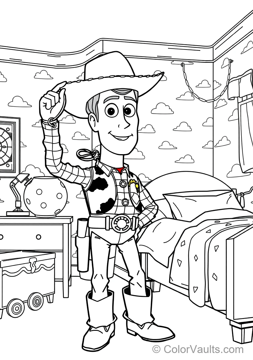 Sheriff Woody Tipping His Cowboy Hat Holding His (Scene 26) - Kostenlose Malvorlage zum Ausdrucken | ColorVaults