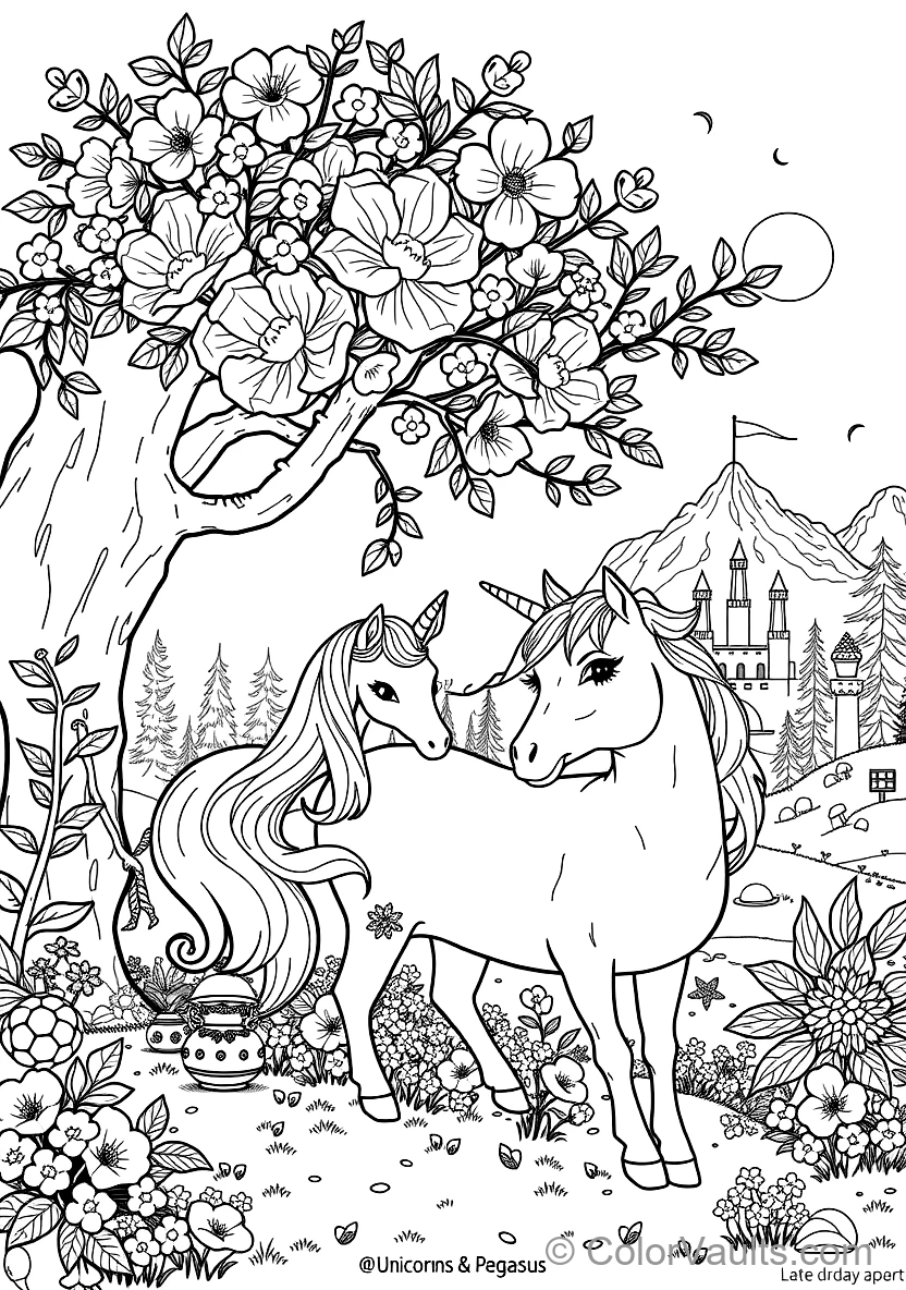 Unicorn Resting Beneath a Flowering Cherry Blossom