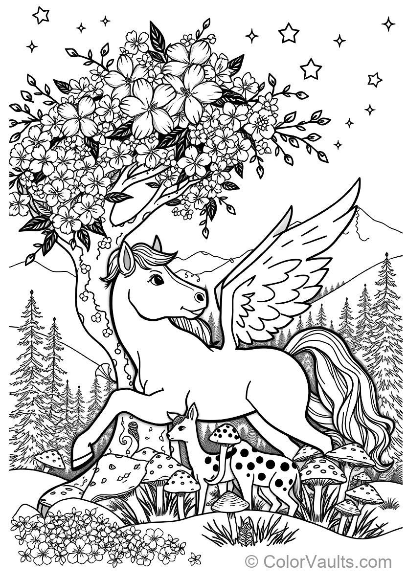 Unicorn Resting Beneath a Flowering Cherry Blossom (Scene 3)
