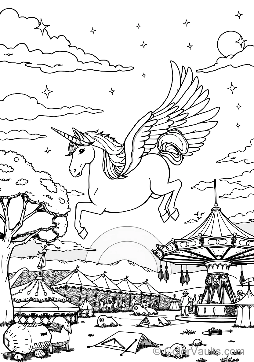 Winged Pegasus Unicorn Soaring mit Feathered Wings (Scene 3)