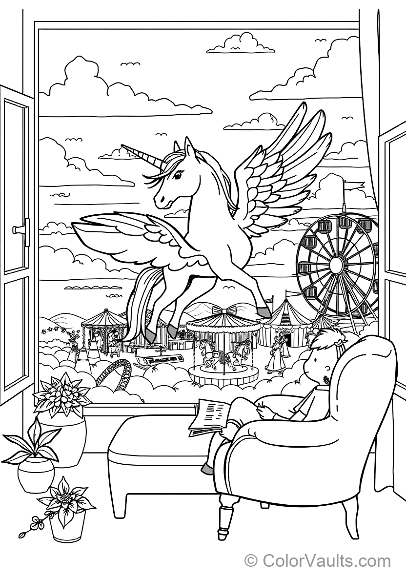 Winged Pegasus Unicorn Soaring with Feathered Wings (Scene 5)
