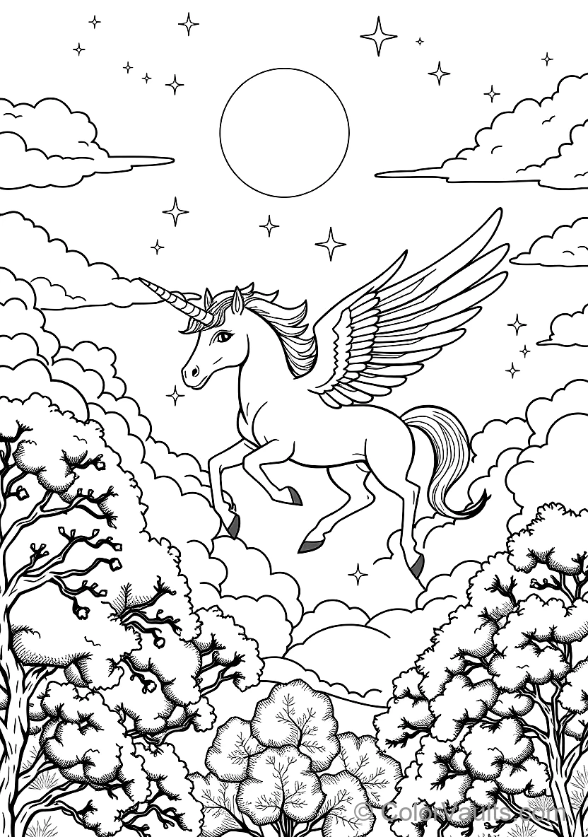Winged Pegasus Unicorn Soaring mit Feathered Wings (Scene 7)