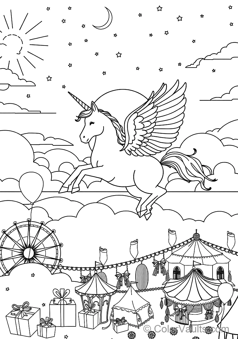Winged Pegasus Unicorn Soaring mit Feathered Wings (Scene 9)