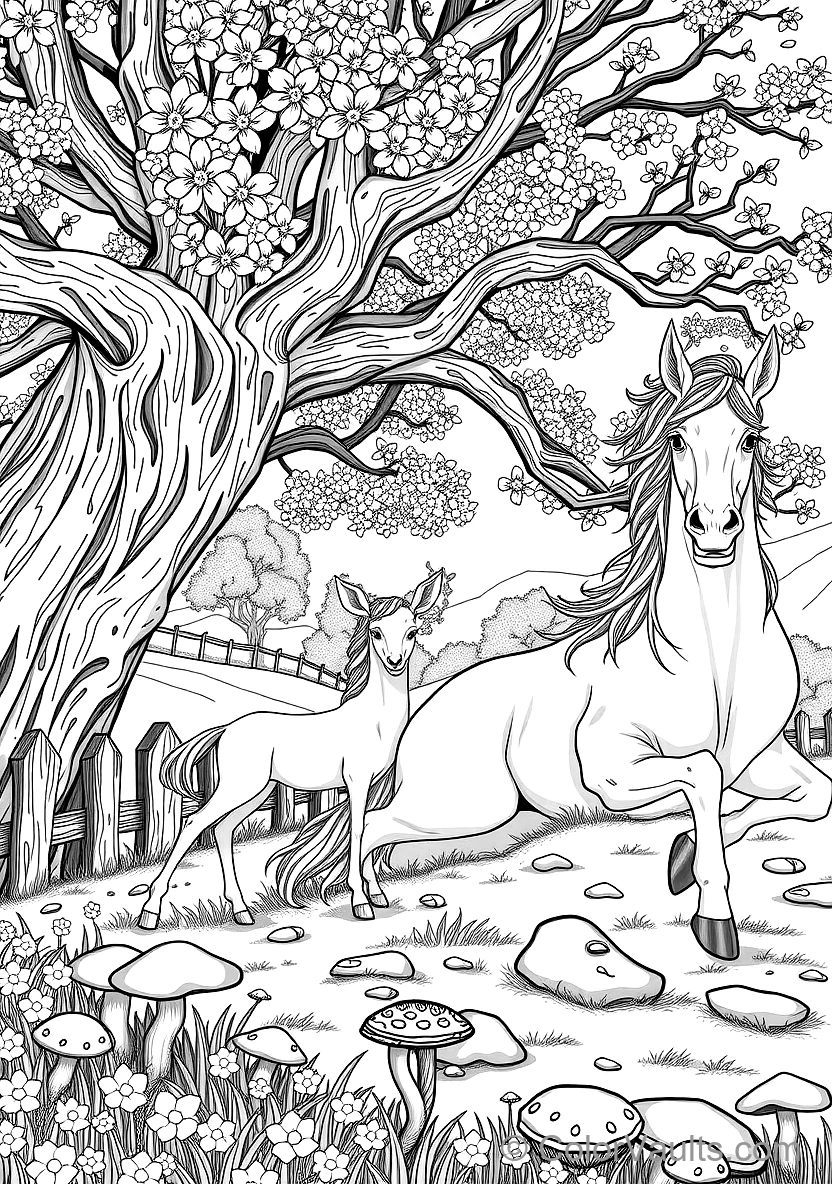 Unicorn Resting Beneath a Flowering Cherry Blossom (Scene 5)