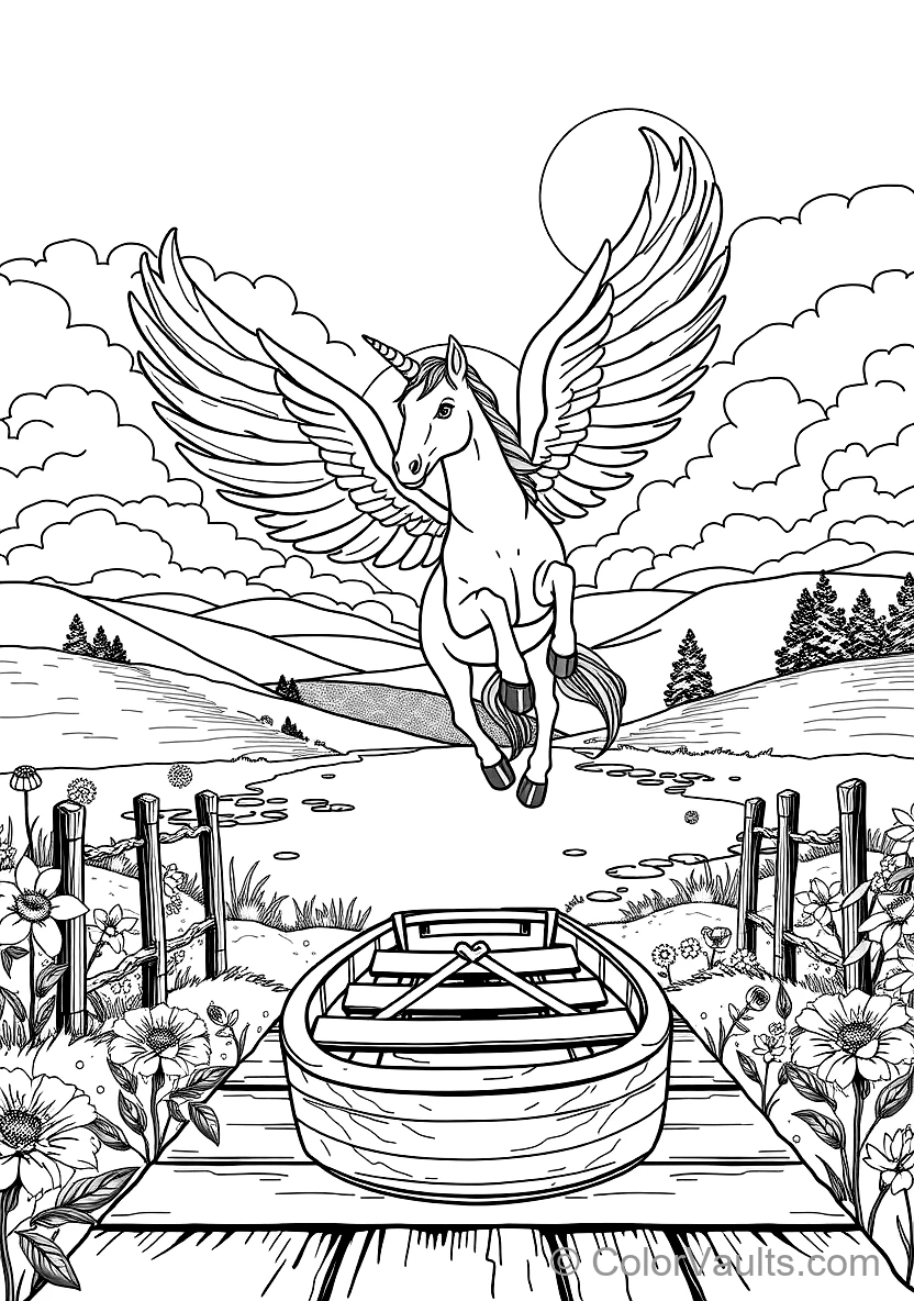 Winged Pegasus Unicorn Soaring mit Feathered Wings (Scene 11)