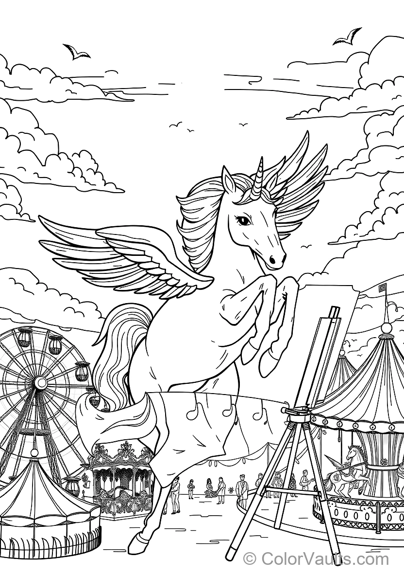 Winged Pegasus Unicorn Soaring with Feathered Wings (Scene 13)