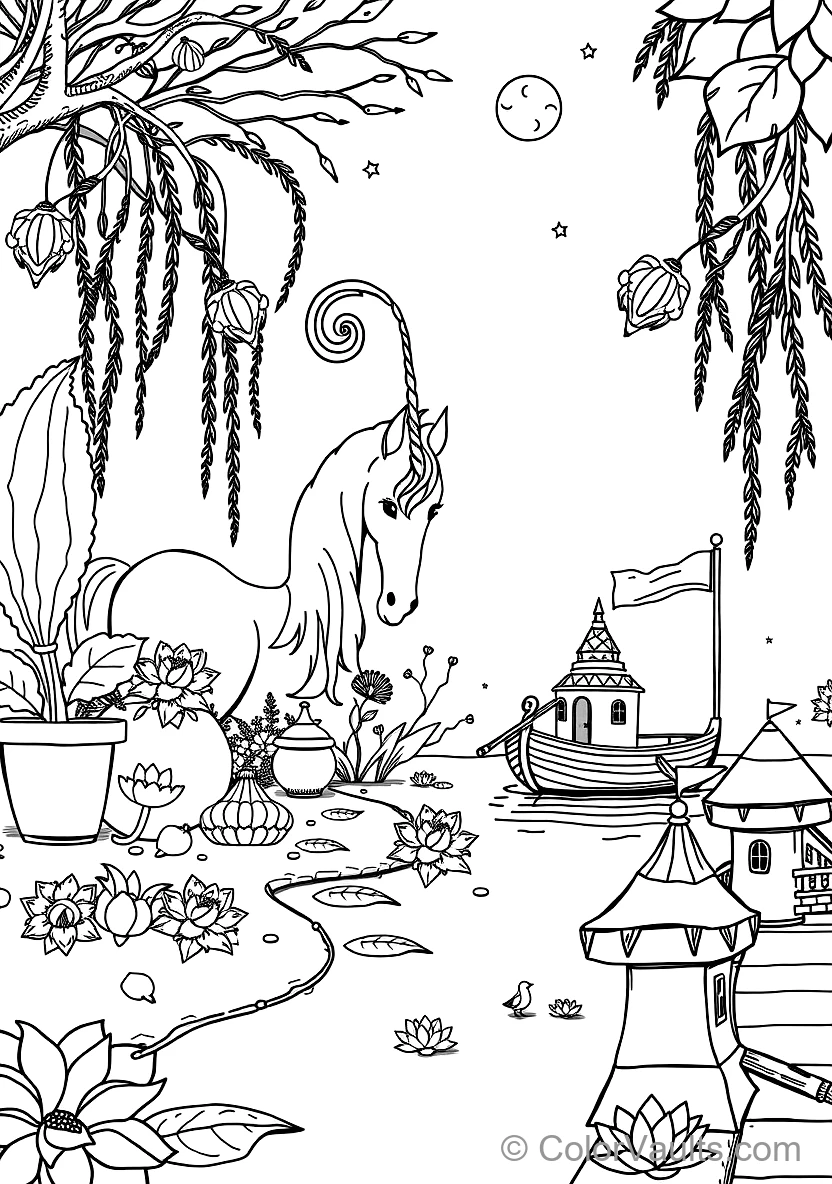 Majestic Unicorn mit Spiraled Horn und Flowing Mane (Scene 3)