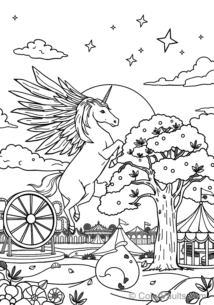 Winged Pegasus Unicorn Soaring mit Feathered Wings (Scene 15)
