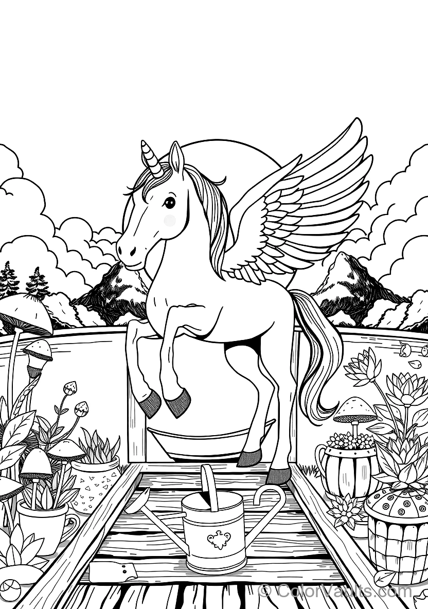 Winged Pegasus Unicorn Soaring mit Feathered Wings (Scene 17)