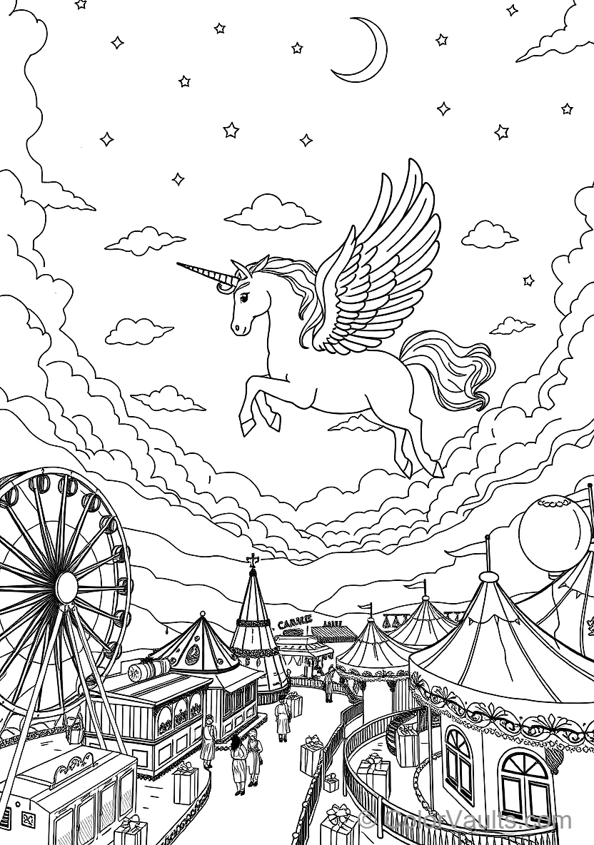 Winged Pegasus Unicorn Soaring mit Feathered Wings (Scene 19)