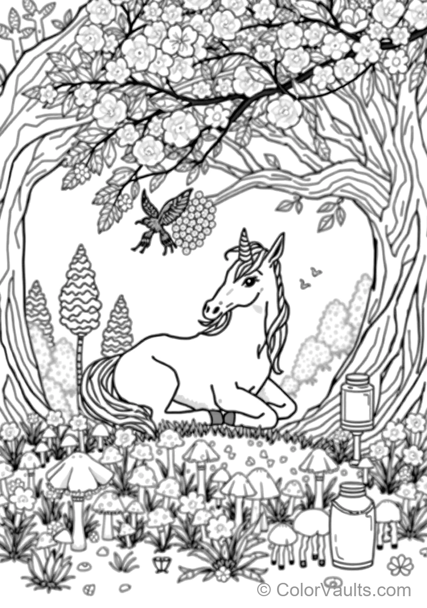 Unicorn Resting Beneath a Flowering Cherry Blossom (Scene 9)