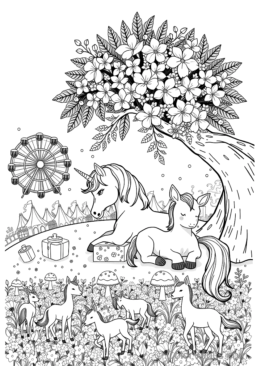 Unicorn Resting Beneath a Flowering Cherry Blossom (Scene 12)