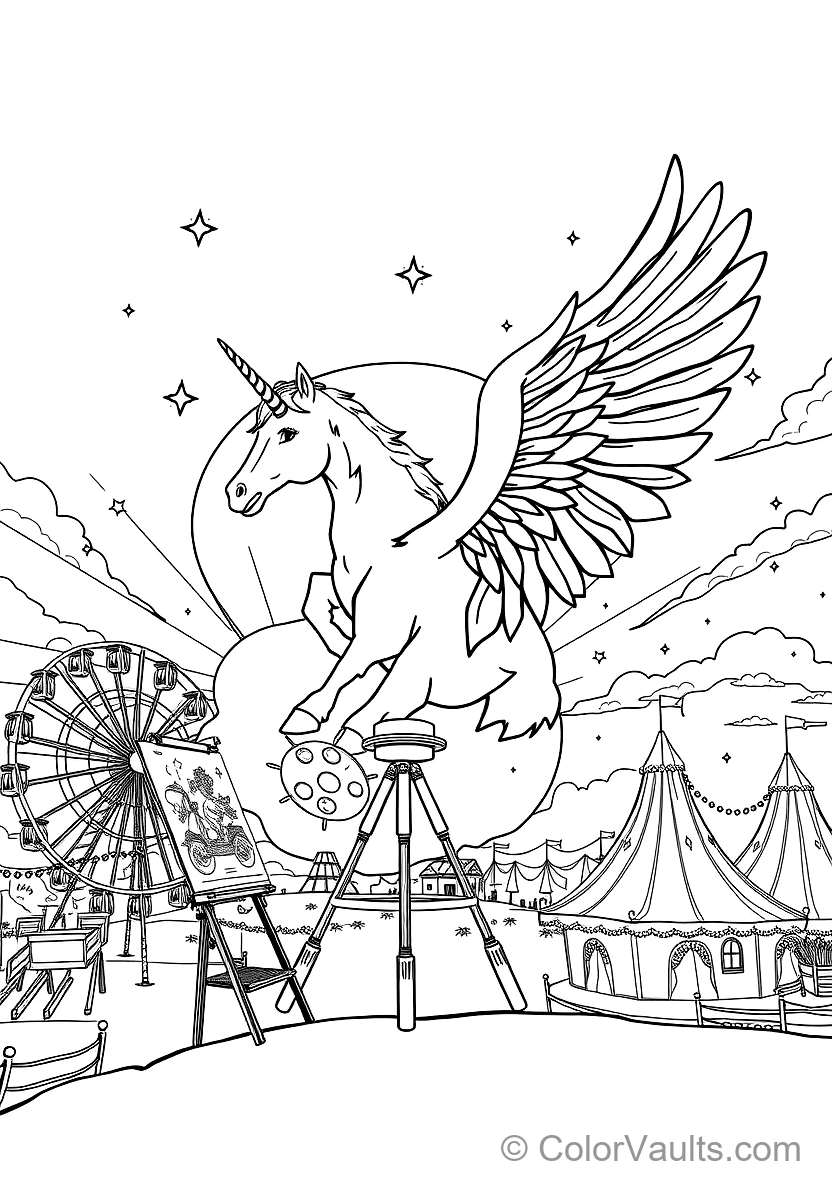 Winged Pegasus Unicorn Soaring mit Feathered Wings (Scene 23)