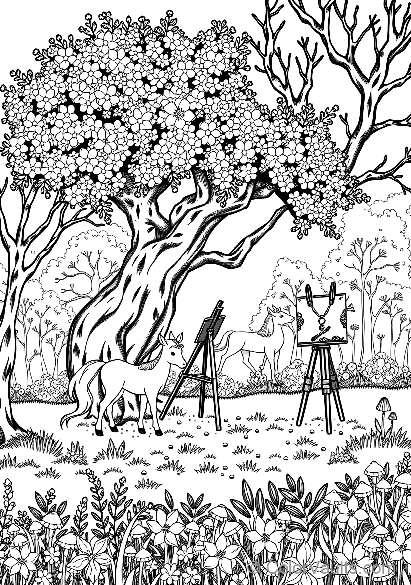 Unicorn Resting Beneath a Flowering Cherry Blossom (Scene 14)