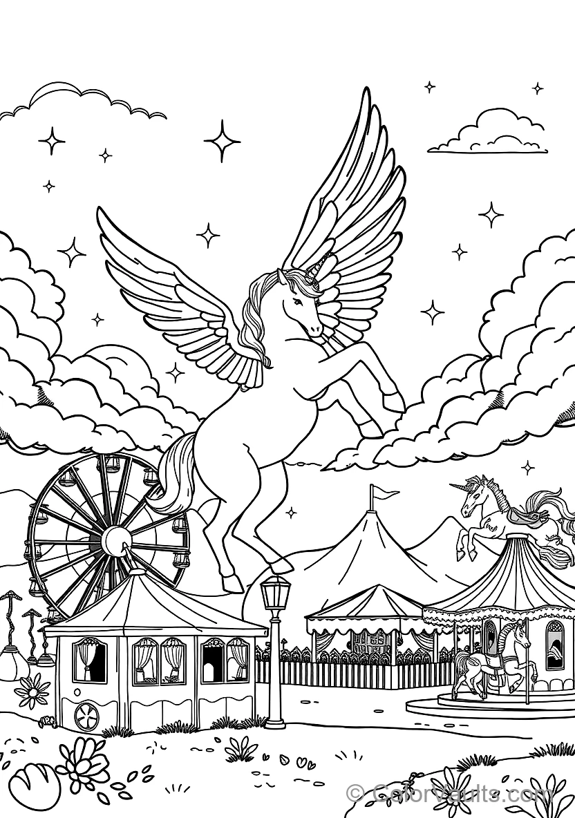 Winged Pegasus Unicorn Soaring with Feathered Wings (Scene 27)