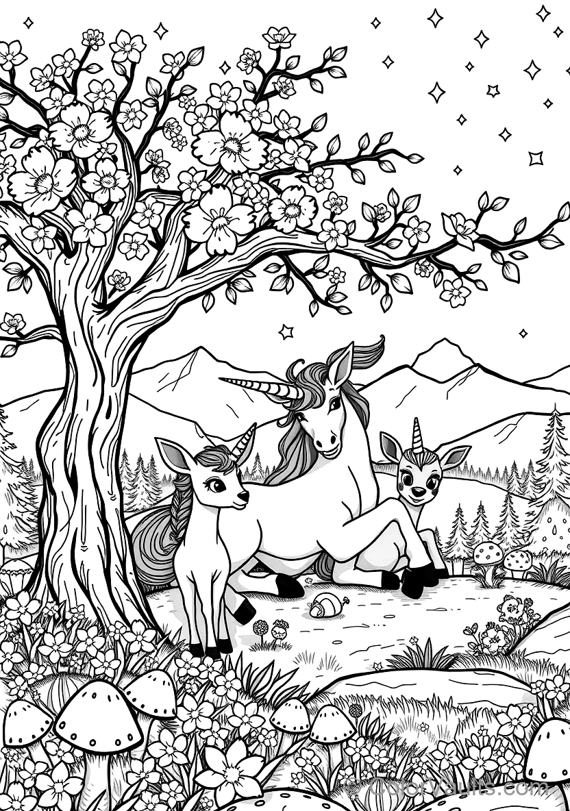 Unicorn Resting Beneath a Flowering Cherry Blossom (Scene 18)