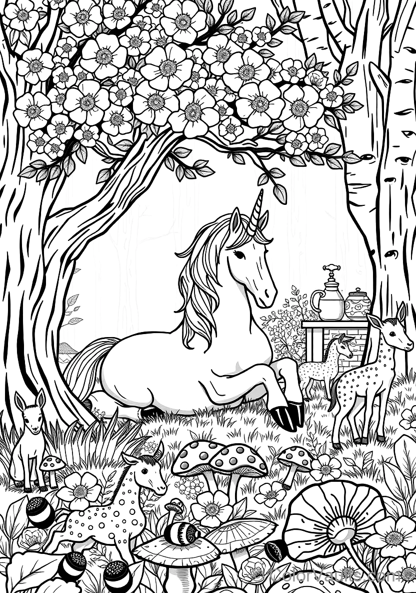 Unicorn Resting Beneath a Flowering Cherry Blossom (Scene 20)