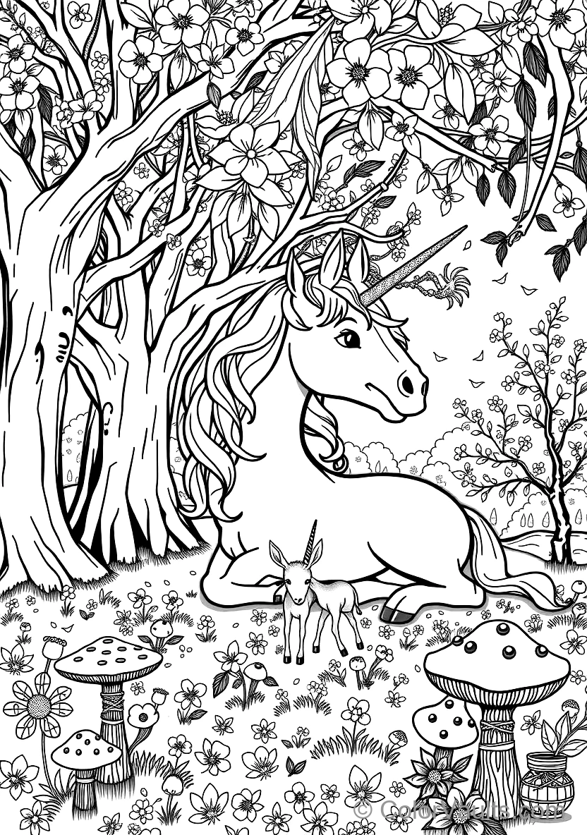 Unicorn Resting Beneath a Flowering Cherry Blossom (Scene 22)