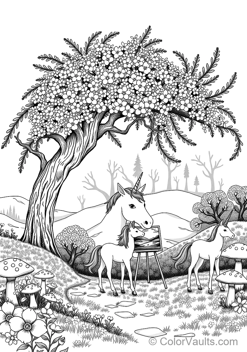 Unicorn Resting Beneath a Flowering Cherry Blossom (Scene 24)