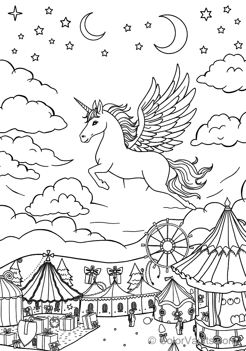 Winged Pegasus Unicorn Soaring with Feathered Wings (Scene 29)