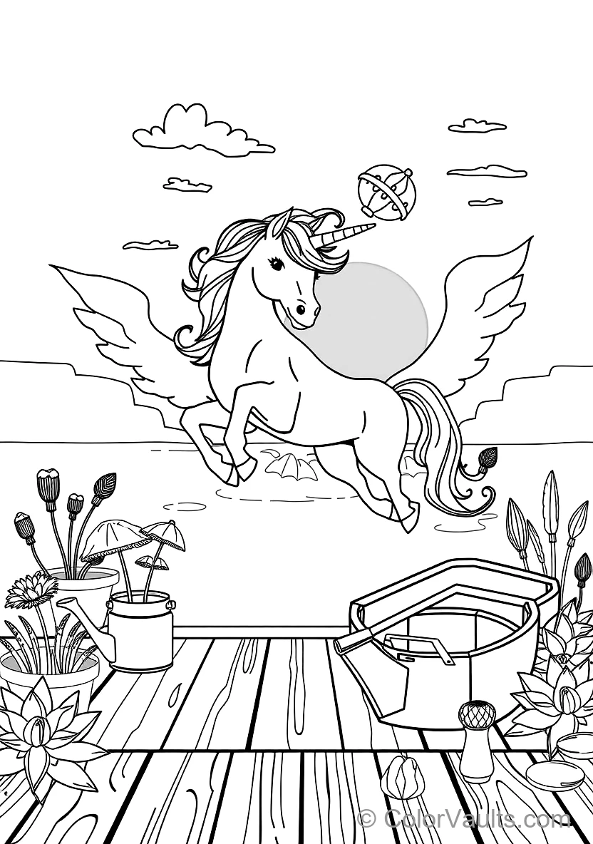Winged Pegasus Unicorn Soaring mit Feathered Wings (Scene 31)