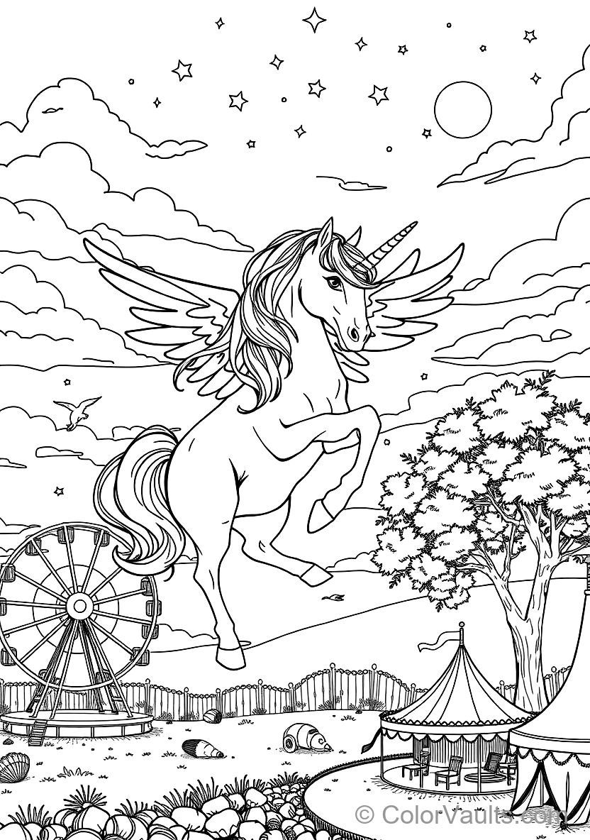 Winged Pegasus Unicorn Soaring mit Feathered Wings (Scene 33)