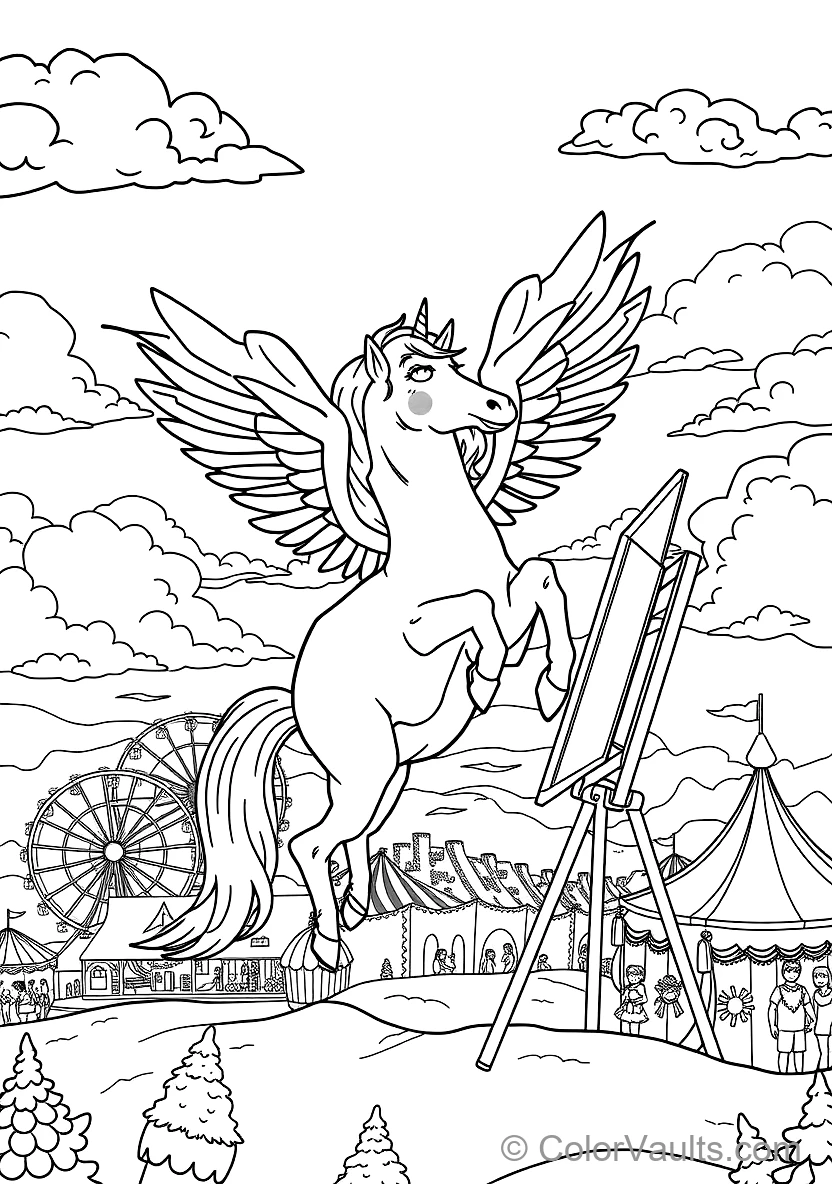 Winged Pegasus Unicorn Soaring with Feathered Wings (Scene 35)