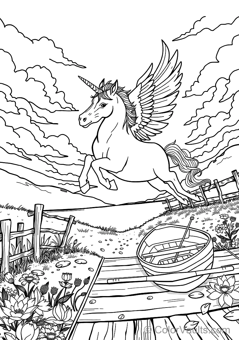 Winged Pegasus Unicorn Soaring with Feathered Wings (Scene 37)