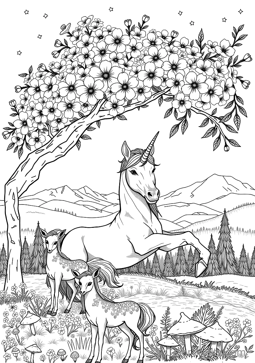 Unicorn Resting Beneath a Flowering Cherry Blossom (Scene 40)
