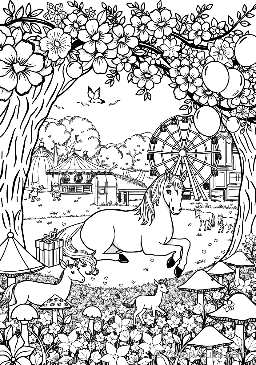 Unicorn Resting Beneath a Flowering Cherry Blossom (Scene 52)