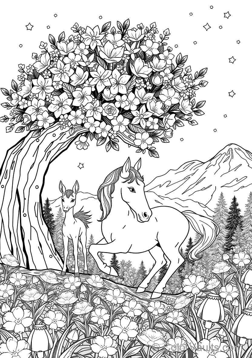 Unicorn Resting Beneath a Flowering Cherry Blossom (Scene 54)