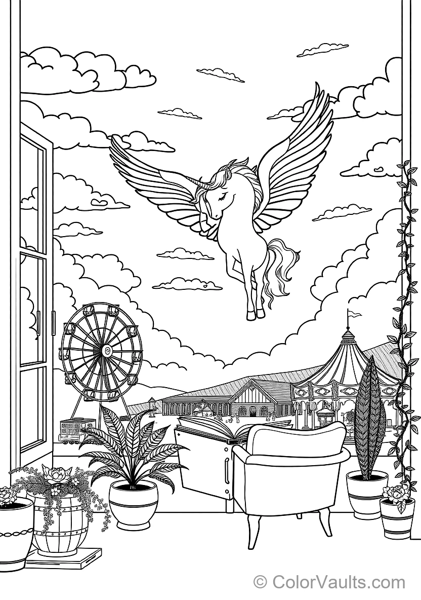 Winged Pegasus Unicorn Soaring mit Feathered Wings (Scene 59)