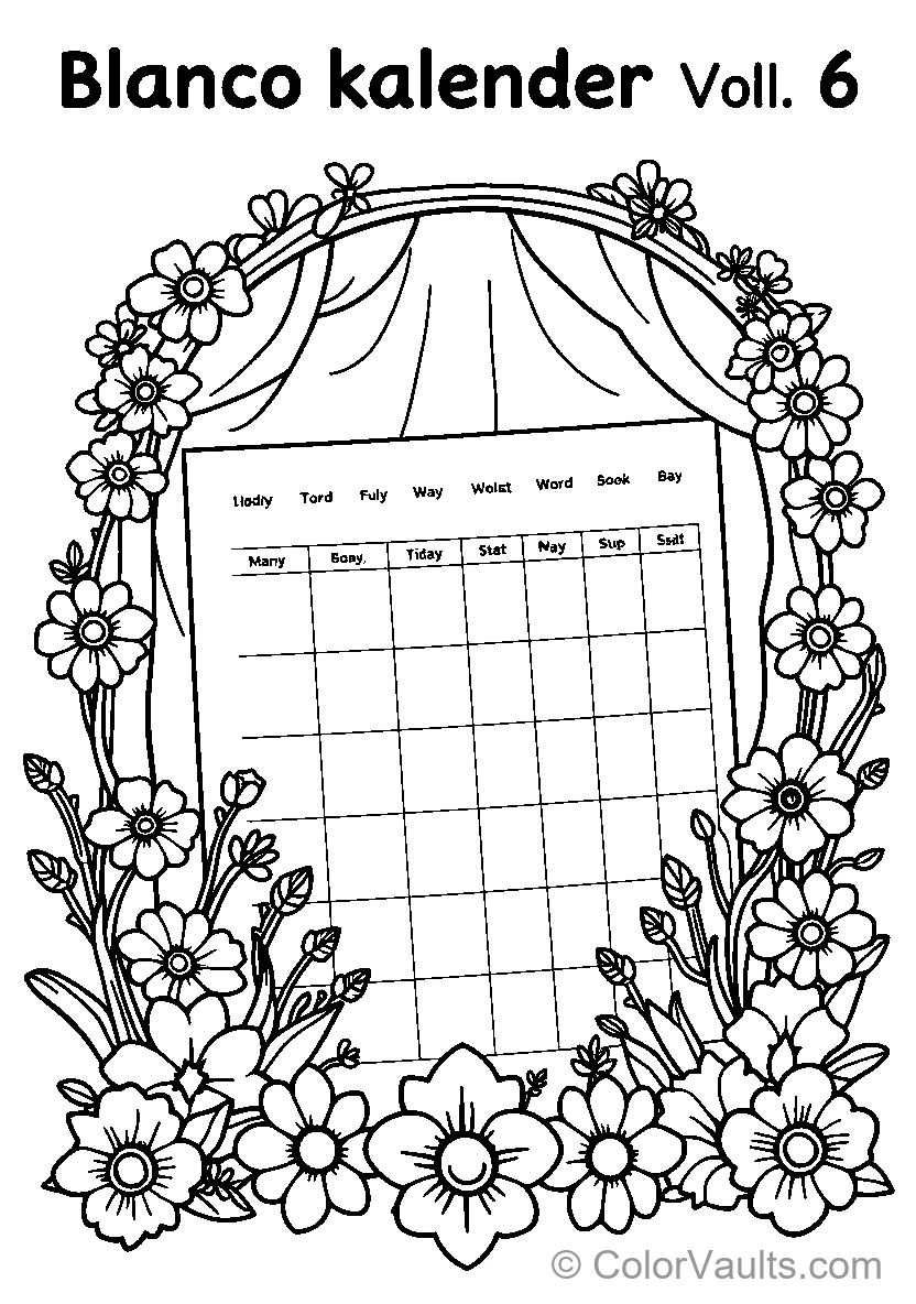 Floral Border Kalender (Scene 2) - Kostenlose Malvorlage zum Ausdrucken | ColorVaults