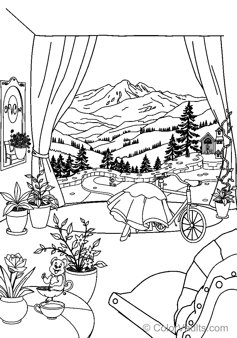 Mountain View From Cozy Indoor Scene