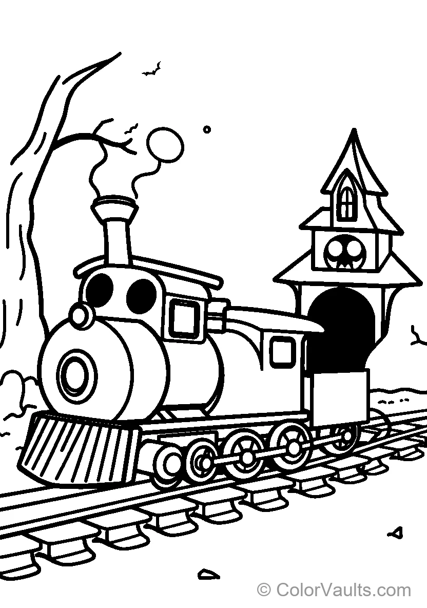 Train At The Haunted Station - Free Printable Coloring Page | ColorVaults
