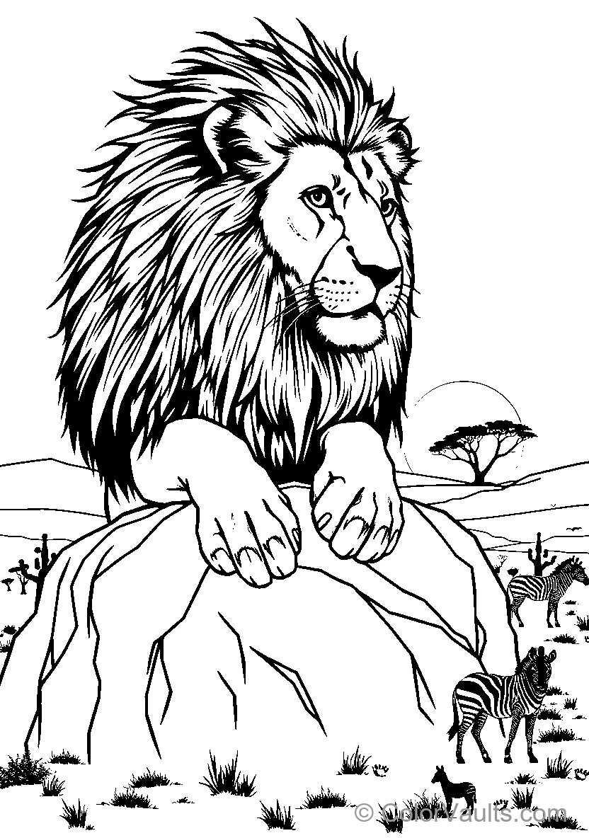 A Majestic Lion Sits Atop A Rocky Outcrop