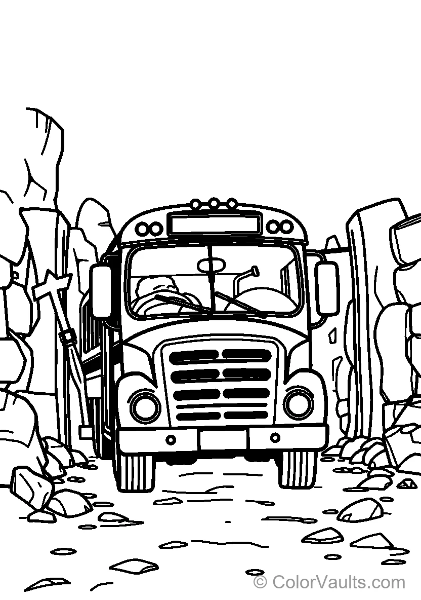 A School Bus In Rocky Terrain