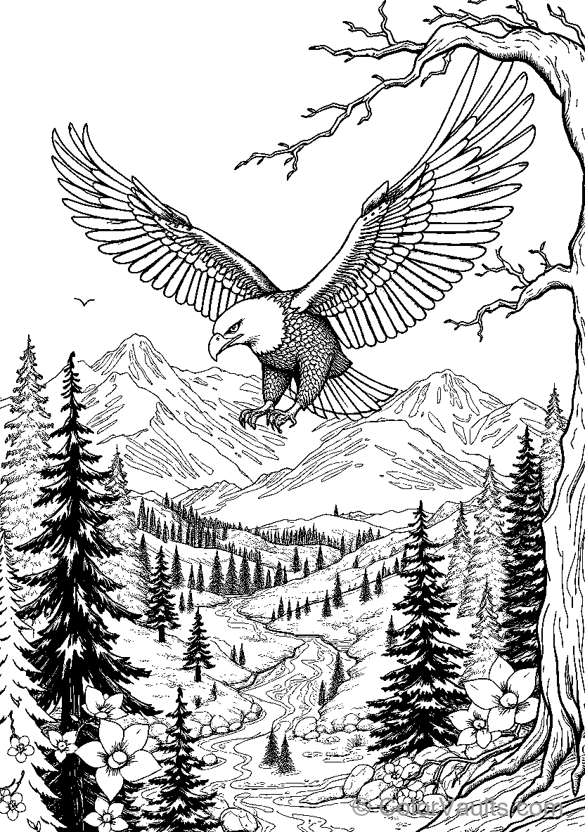 Bald Eagle Over Mountains