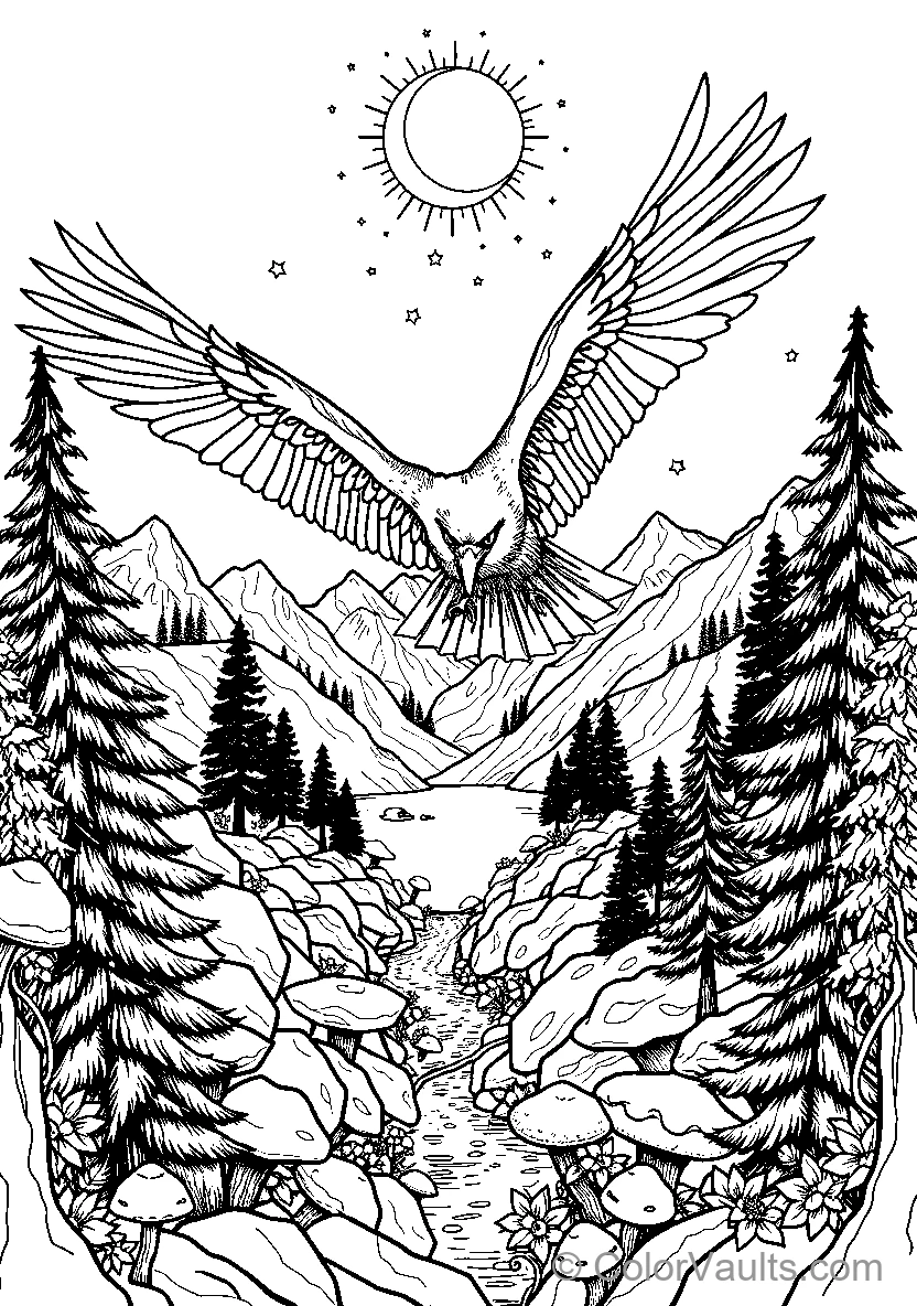 Bird In Flight Above Mountains
