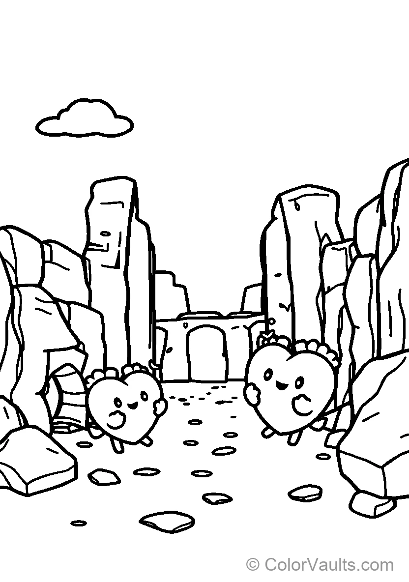 Cartoon Characters In A Rocky Landscape