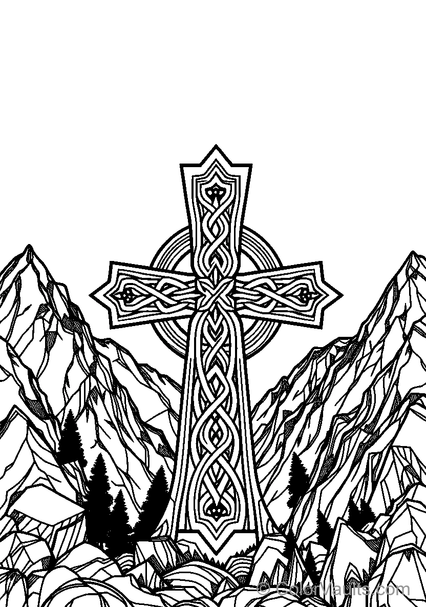 Celtic Knotwork Cross Amongst Mountains