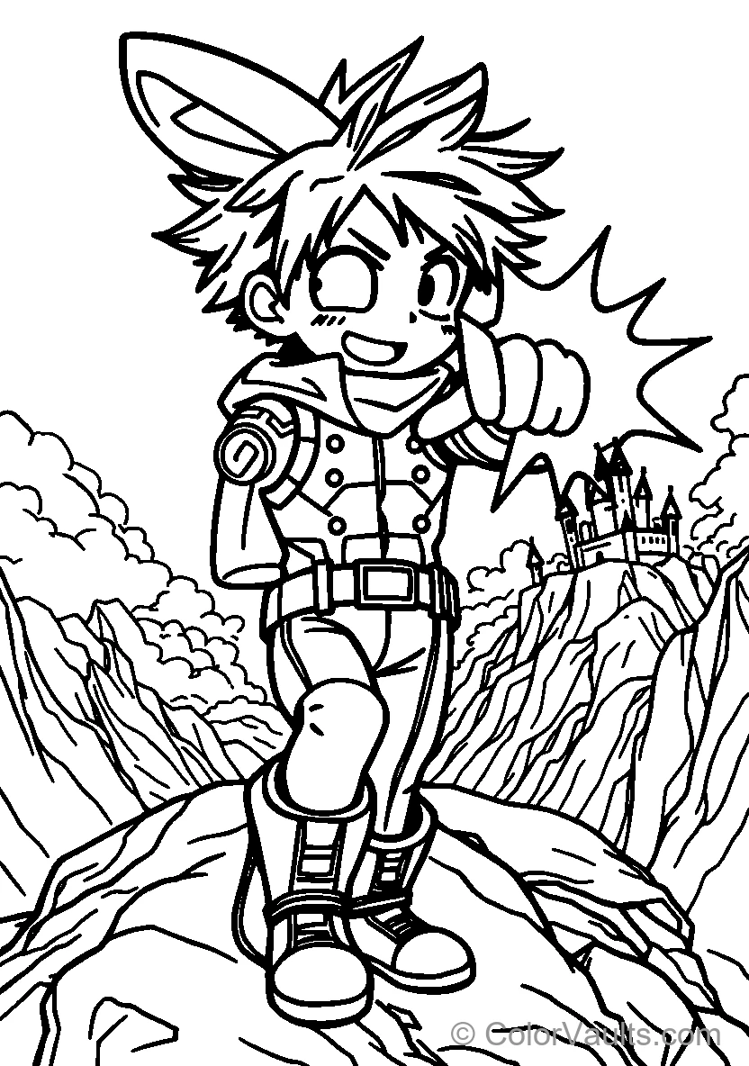 Character On Rocky Terrain Pointing At Castle